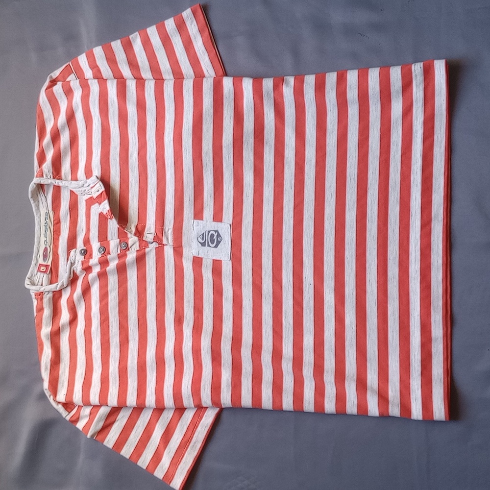 Quiksilver Red and White Striped Short Sleeve Tee